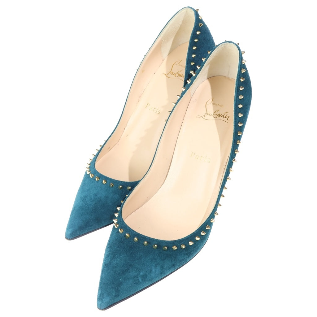 CHRISTIAN LOUBOUTIN(クリスチャンルブタン) スタッズ オープントゥ ベロアハイヒールパンプス レディース グリーン/ゴールド 161554