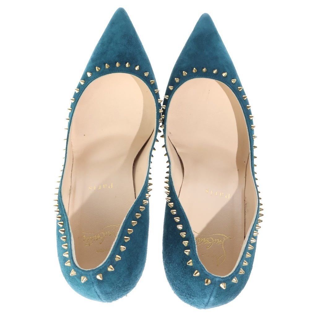 CHRISTIAN LOUBOUTIN(クリスチャンルブタン) スタッズ オープントゥ ベロアハイヒールパンプス レディース グリーン/ゴールド 161554