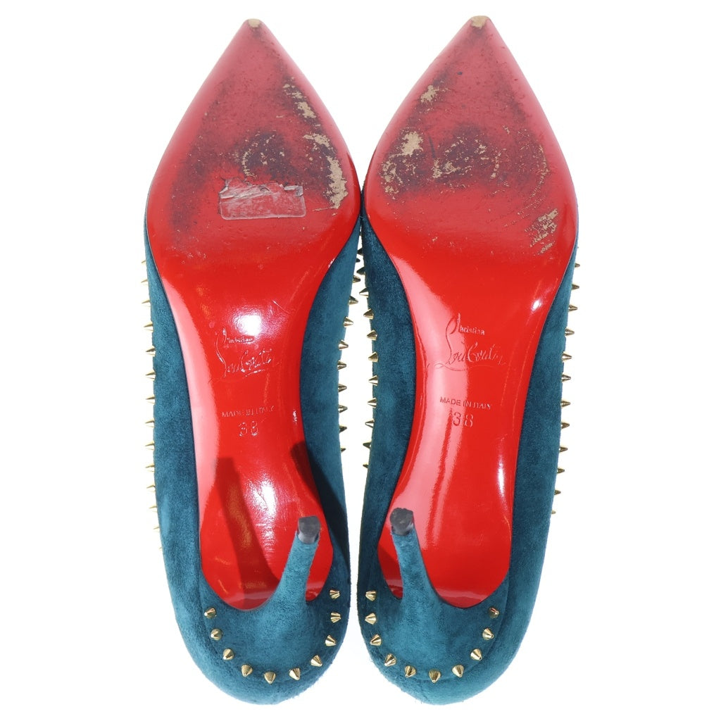 CHRISTIAN LOUBOUTIN(クリスチャンルブタン) スタッズ オープントゥ ベロアハイヒールパンプス レディース グリーン/ゴールド 161554