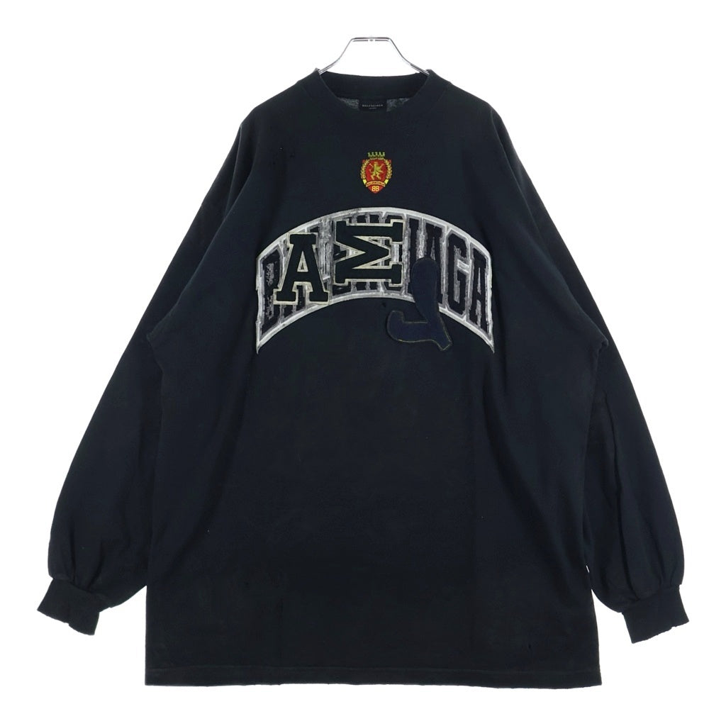 BALENCIAGA(バレンシアガ) 22AW SKATER OVERSIZED T-shirt skater クラッシュド ワッペン デストロイ加工 クルーネック半袖Tシャツカットソー ブラック 739027 T0VA7