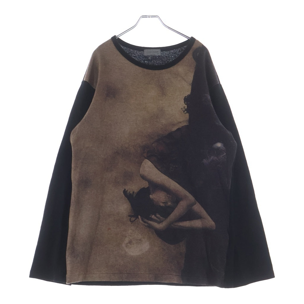 Yohji Yamamoto POUR HOMME(ヨウジヤマモト プールオム) 22AW 丸首インジェット ウール混 総柄クルーネック長袖ニットセーター ブラック HE-T35-178