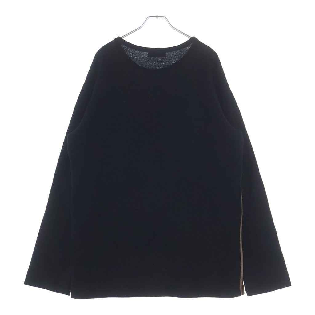Yohji Yamamoto POUR HOMME(ヨウジヤマモト プールオム) 22AW 丸首インジェット ウール混 総柄クルーネック長袖ニットセーター ブラック HE-T35-178
