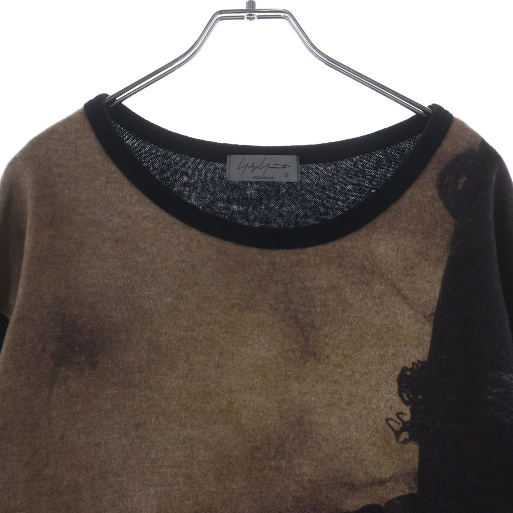 Yohji Yamamoto POUR HOMME(ヨウジヤマモト プールオム) 22AW 丸首インジェット ウール混 総柄クルーネック長袖ニットセーター ブラック HE-T35-178