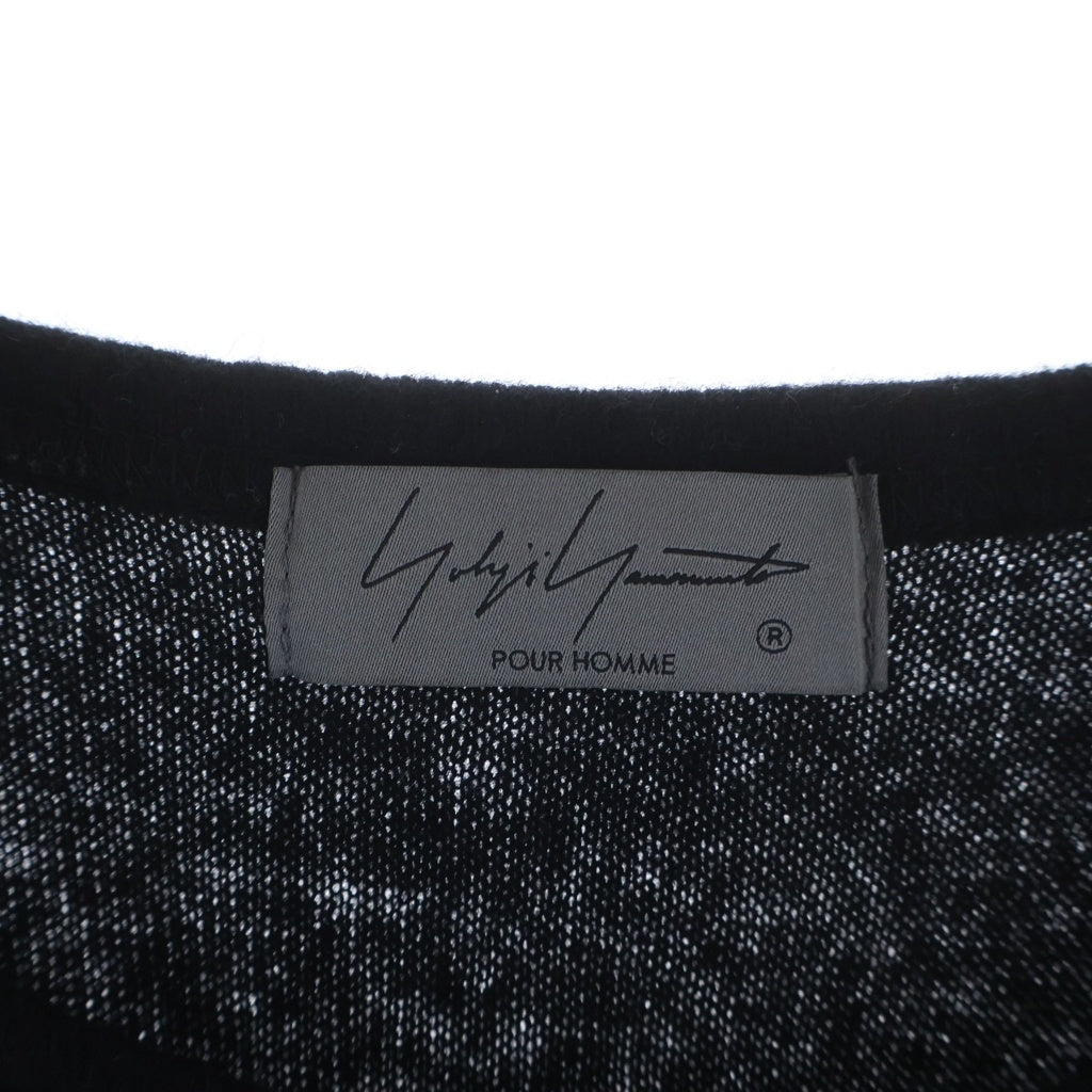 Yohji Yamamoto POUR HOMME(ヨウジヤマモト プールオム) 22AW 丸首インジェット ウール混 総柄クルーネック長袖ニットセーター ブラック HE-T35-178
