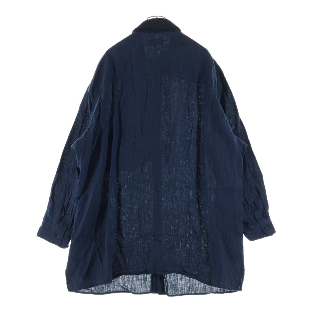 Yohji Yamamoto POUR HOMME(ヨウジヤマモト プールオム) 23SS プリーツディテール 長袖シャツ ネイビー HZ-B51-319