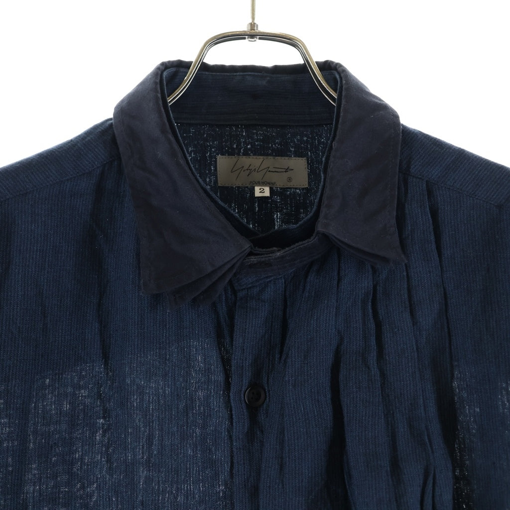 Yohji Yamamoto POUR HOMME(ヨウジヤマモト プールオム) 23SS プリーツディテール 長袖シャツ ネイビー HZ-B51-319