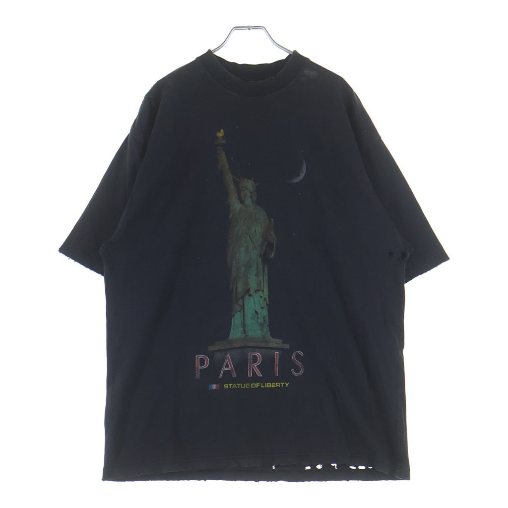 BALENCIAGA(バレンシアガ) 24SS Paris Liberty 764235 TQVR9 パリス リバティ ダメージ加工 クルーネック半袖Tシャツ カットソー ブラック