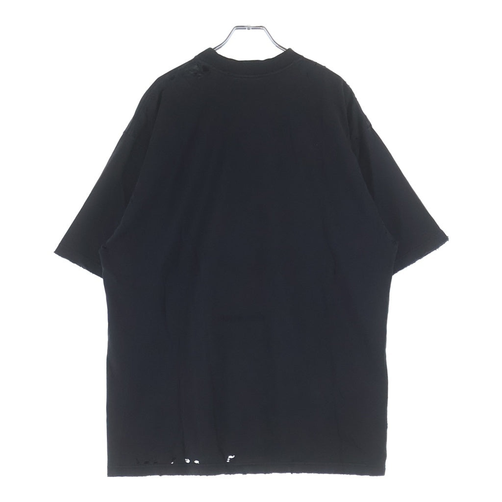 BALENCIAGA(バレンシアガ) 24SS Paris Liberty 764235 TQVR9 パリス リバティ ダメージ加工 クルーネック半袖Tシャツ カットソー ブラック