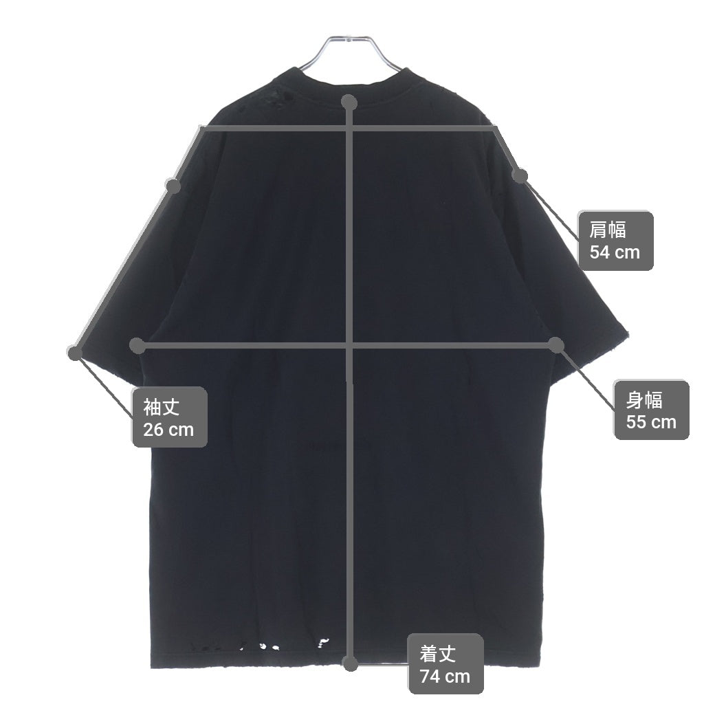 BALENCIAGA(バレンシアガ) 24SS Paris Liberty 764235 TQVR9 パリス リバティ ダメージ加工 クルーネック半袖Tシャツ カットソー ブラック