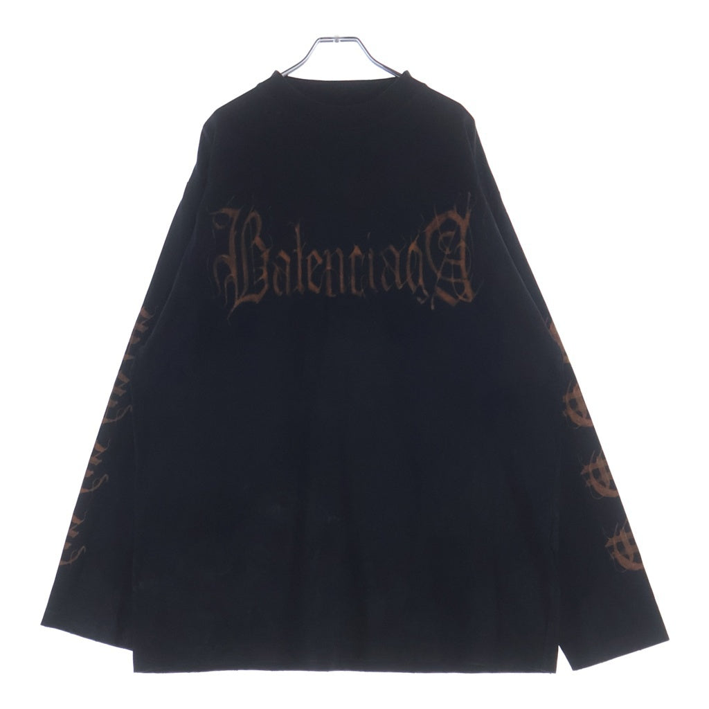 BALENCIAGA(バレンシアガ) 23SS Heavy Metal Long Sleeve T-shirt 739783 TOVE1 ヘビーメタルロゴ ダメージ加工 クルーネック長袖Tシャツカットソー ロンT ブラック