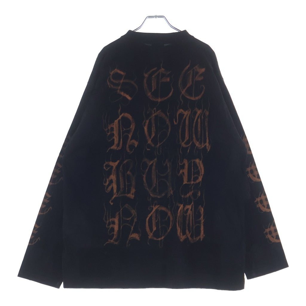 BALENCIAGA(バレンシアガ) 23SS Heavy Metal Long Sleeve T-shirt 739783 TOVE1 ヘビーメタルロゴ ダメージ加工 クルーネック長袖Tシャツカットソー ロンT ブラック
