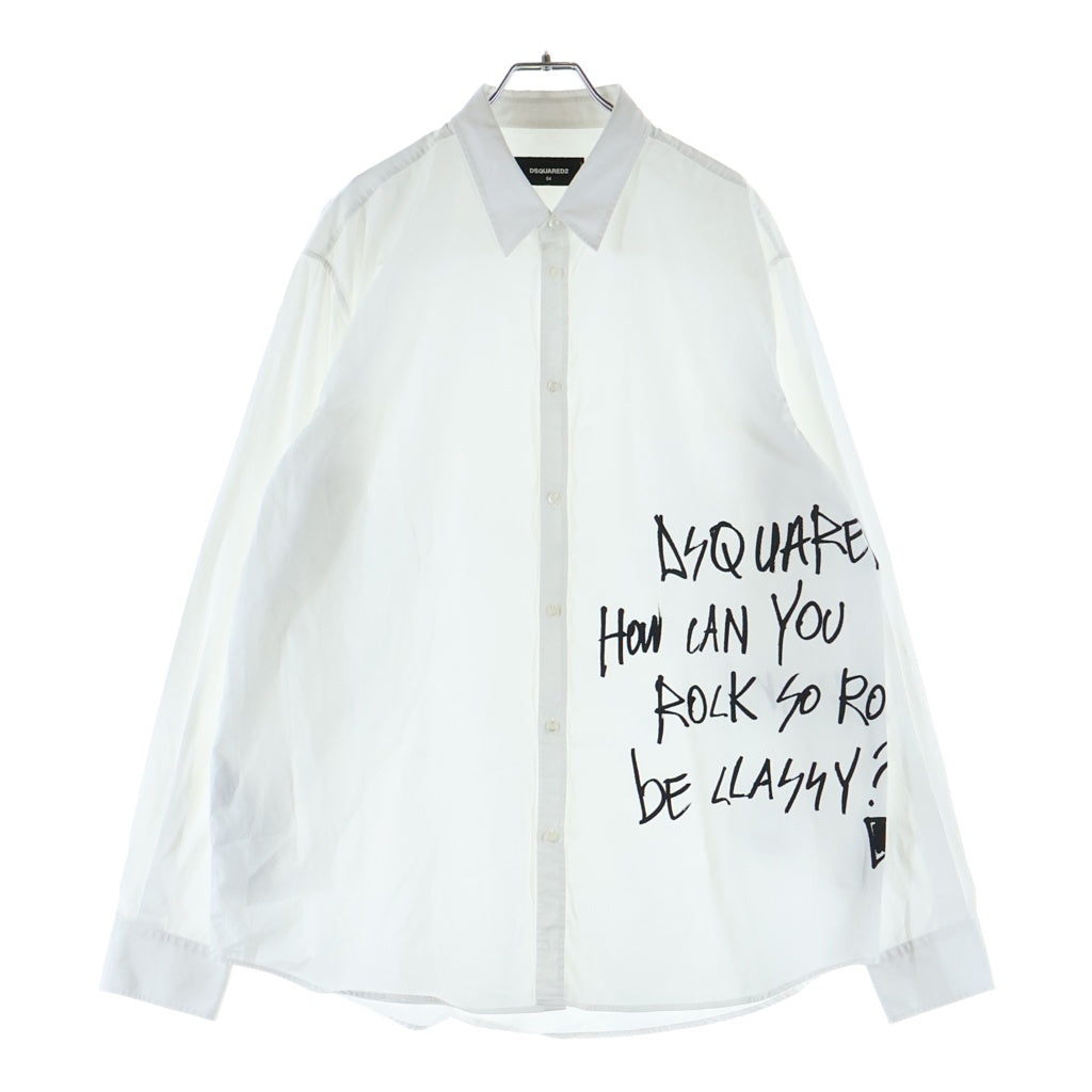 DSQUARED2(ディースクエアード) 23AW Relaxed Dan Graffiti Shirt S71DM0669 リラックスド グラフィティロゴプリント 長袖コットンシャツ ホワイト