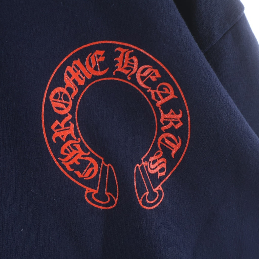 CHROME HEARTS(クロムハーツ) SWTSHRT HD PLVR バックホースシュー袖フローラルプリント プルオーバーパーカー フーディ ネイビー/レッド