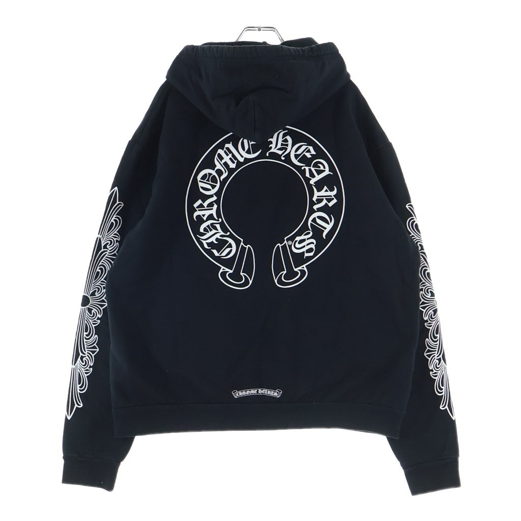CHROME HEARTS(クロムハーツ) SWTSHRT PLVR 袖フローラルバックホースシュープリント プルオーバースウェットパーカー フーディ ブラック