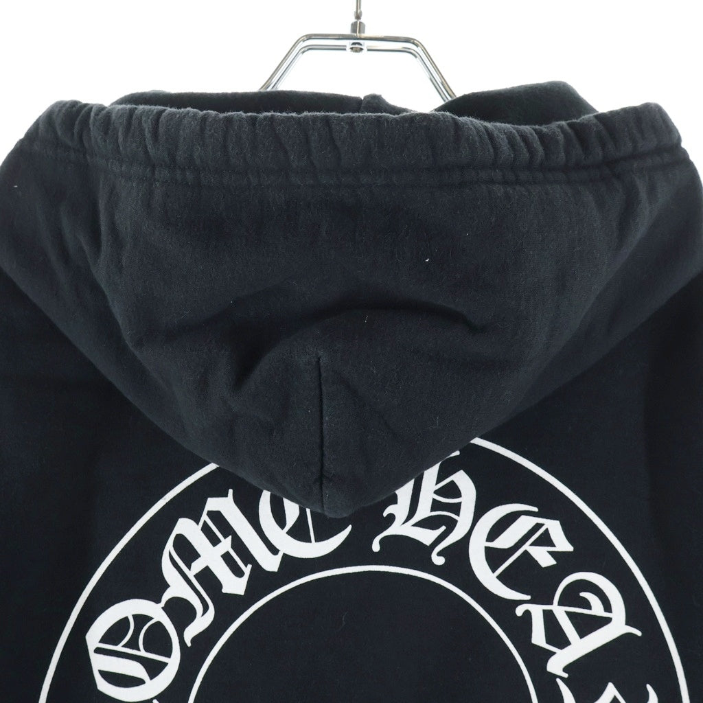 CHROME HEARTS(クロムハーツ) SWTSHRT PLVR 袖フローラルバックホースシュープリント プルオーバースウェットパーカー フーディ ブラック