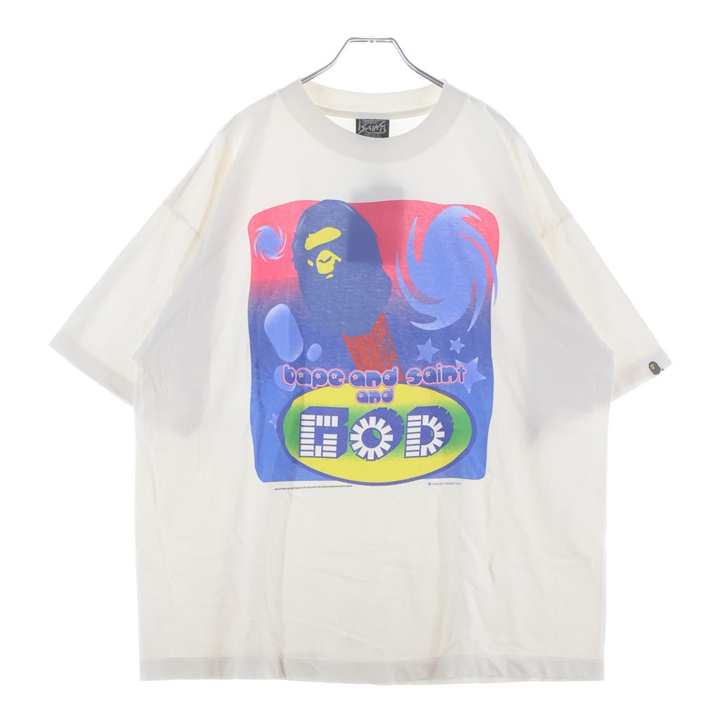 SAINT MICHAEL(セントマイケル) ×A BATHING APE SS TEE GOD アベイシングエイプ フロントプリント クルーネック半袖Tシャツカットソー ホワイト SM-HR1-0000-C35