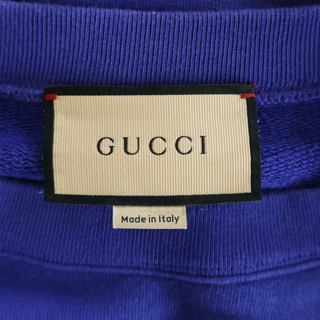 GUCCI(グッチ) バックロゴ シティ プリント クルーネック スウェット ブルー761595 XJFY3