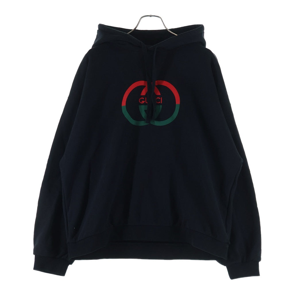 GUCCI(グッチ) インターロッキングG ロゴプリント スウェットシャツ フーディー ブラック 721427 XJF5T