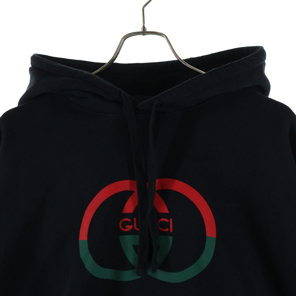 GUCCI(グッチ) インターロッキングG ロゴプリント スウェットシャツ フーディー ブラック 721427 XJF5T