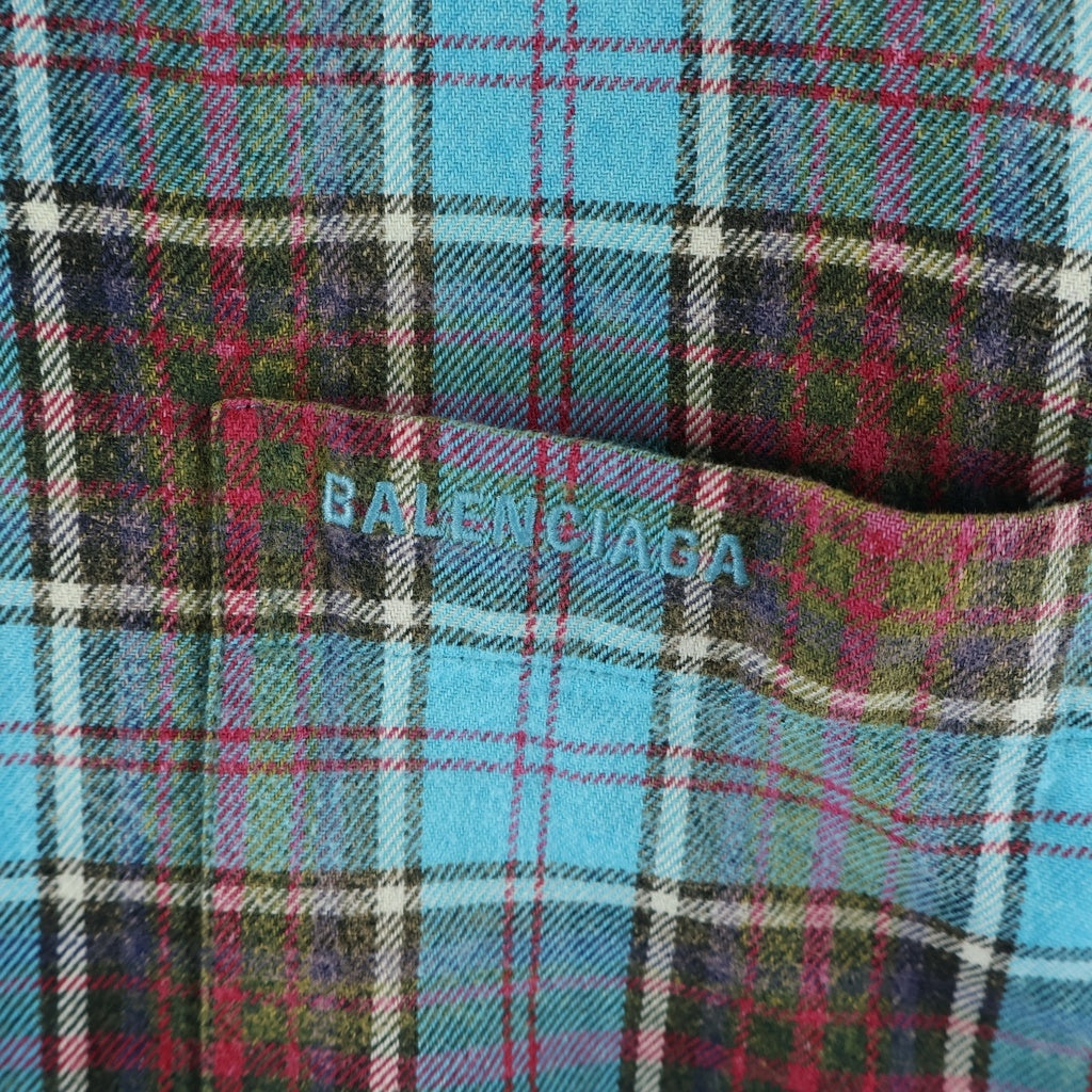 BALENCIAGA(バレンシアガ) ロゴ刺繍 ブリーチフランネルチェック 長袖