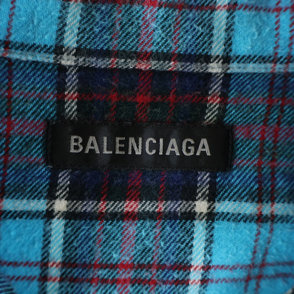 BALENCIAGA(バレンシアガ) ロゴ刺繍 ブリーチフランネルチェック 長袖