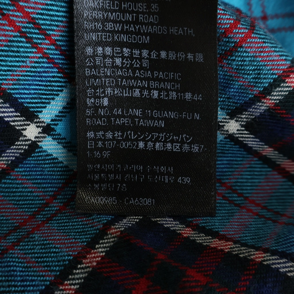 BALENCIAGA(バレンシアガ) ロゴ刺繍 ブリーチフランネルチェック 長袖シャツ ブルー 715030 TMM11