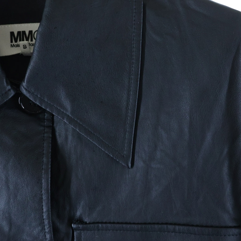 MM6 Maison Margiela(エムエムシックスメゾンマルジェラ) 21SS フェイクレザー 4ポケット ロングコート ブラック S52AM0153