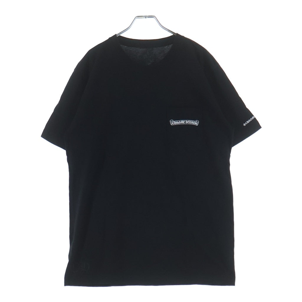 CHROME HEARTS(クロムハーツ) スクロールロゴプリント胸ポケット バックスクロールロゴプリント 半袖クルーネックTシャツ ブラック