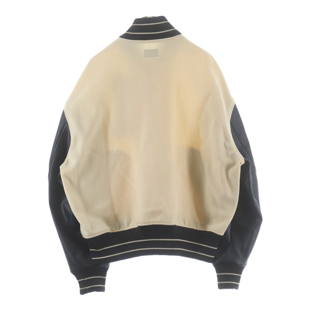 KAPITAL(キャピタル) I-Five Varsity wool bomber jacket with leather sleeves 袖レザー切替 ヴァーシティ ウール ボンバージャケット スタジャン アイボリー/ブラック