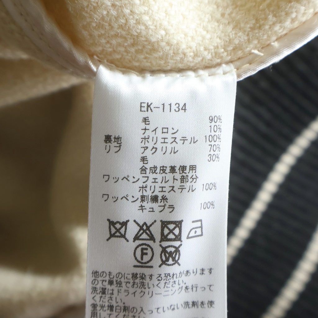 KAPITAL(キャピタル) I-Five Varsity wool bomber jacket with leather sleeves 袖レザー切替 ヴァーシティ ウール ボンバージャケット スタジャン アイボリー/ブラック