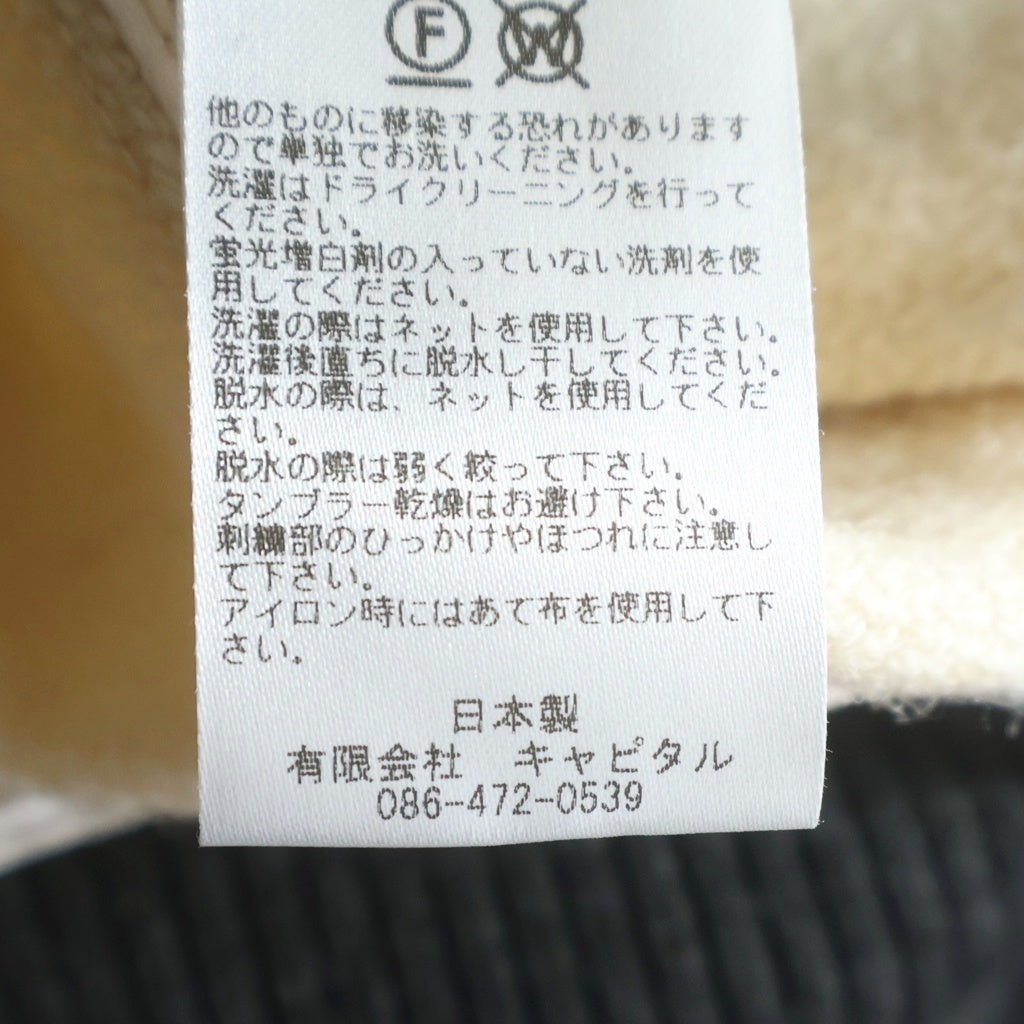 KAPITAL(キャピタル) I-Five Varsity wool bomber jacket with leather sleeves 袖レザー切替 ヴァーシティ ウール ボンバージャケット スタジャン アイボリー/ブラック