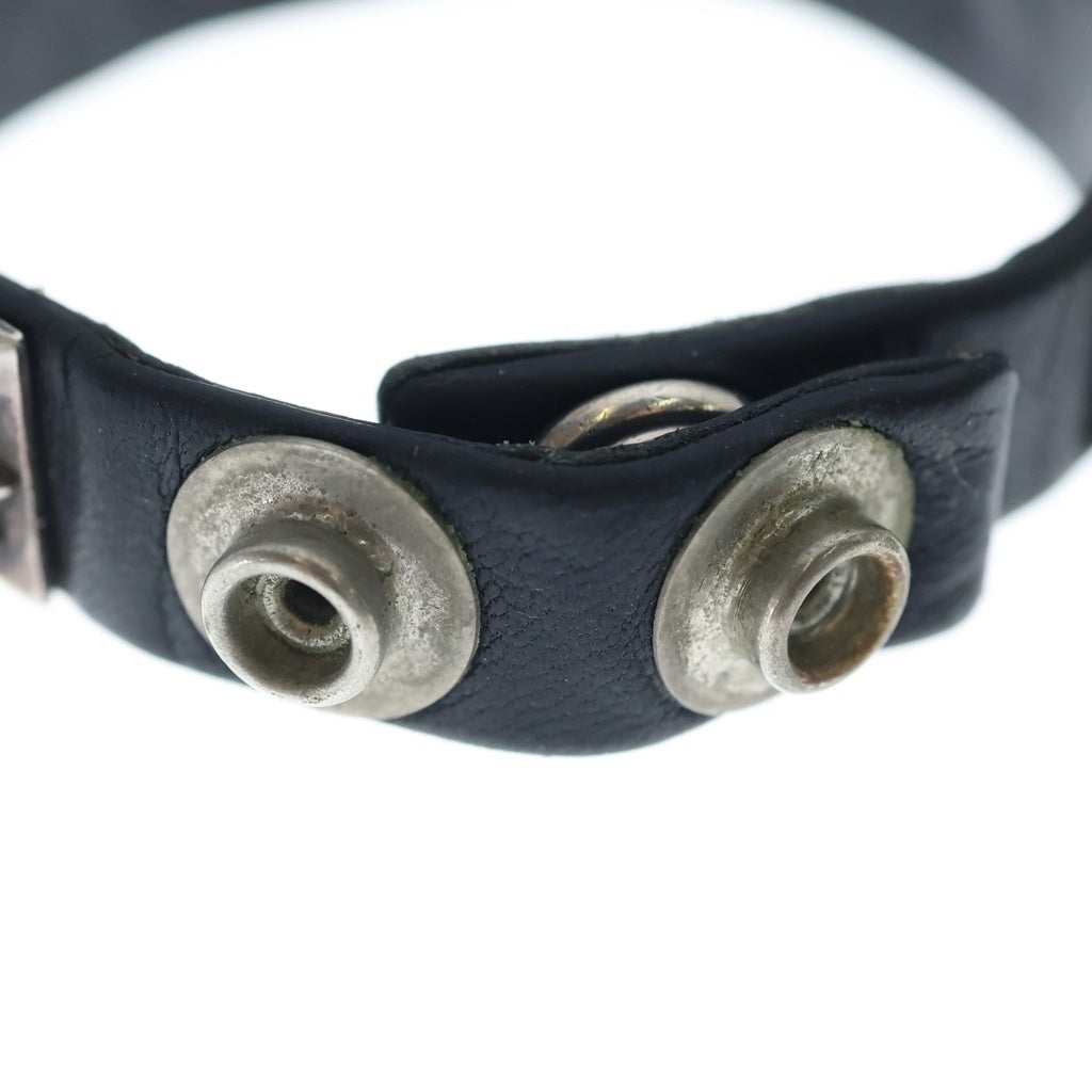 CHROME HEARTS(クロムハーツ) ZERO STUD SNGL ROW ゼロ ピラミッド スタッズ シングル レザー ブレスレット シルバー/ブラック
