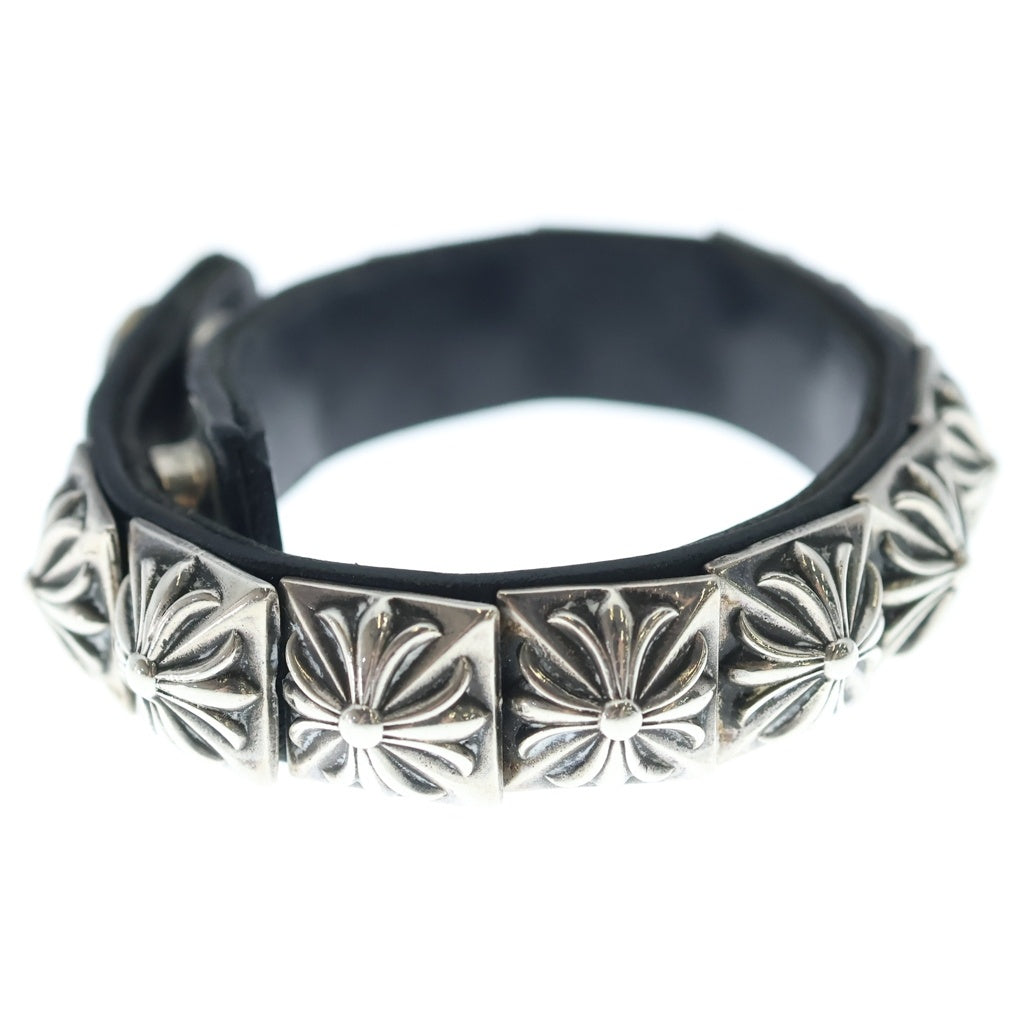 CHROME HEARTS(クロムハーツ) ZERO STUD SNGL ROW ゼロ ピラミッド スタッズ シングル レザー ブレスレット シルバー/ブラック