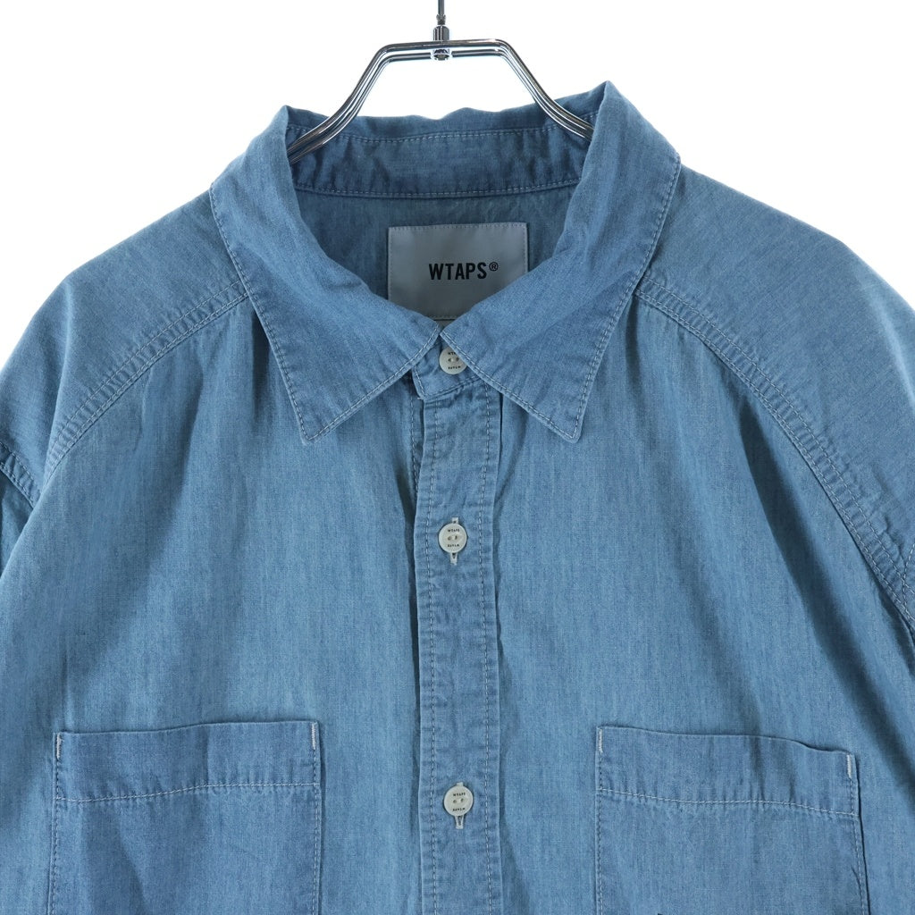 WTAPS(ダブルタップス) CB LS COTTON. CHAMBRAY バイオブリーチ加工 バックプリント 長袖シャツ ブルー 261WVDT-SHM03