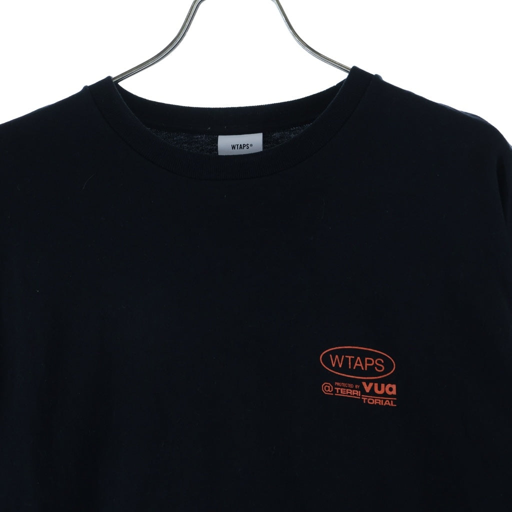 WTAPS(ダブルタップス) 25AW PROTECTED BY LS COTTON プロテクトバイ プリント クルーネック長袖Tシャツカットソー ロングスリーブ ロンT ブラック/オレンジ 252ATDT-LTM02S