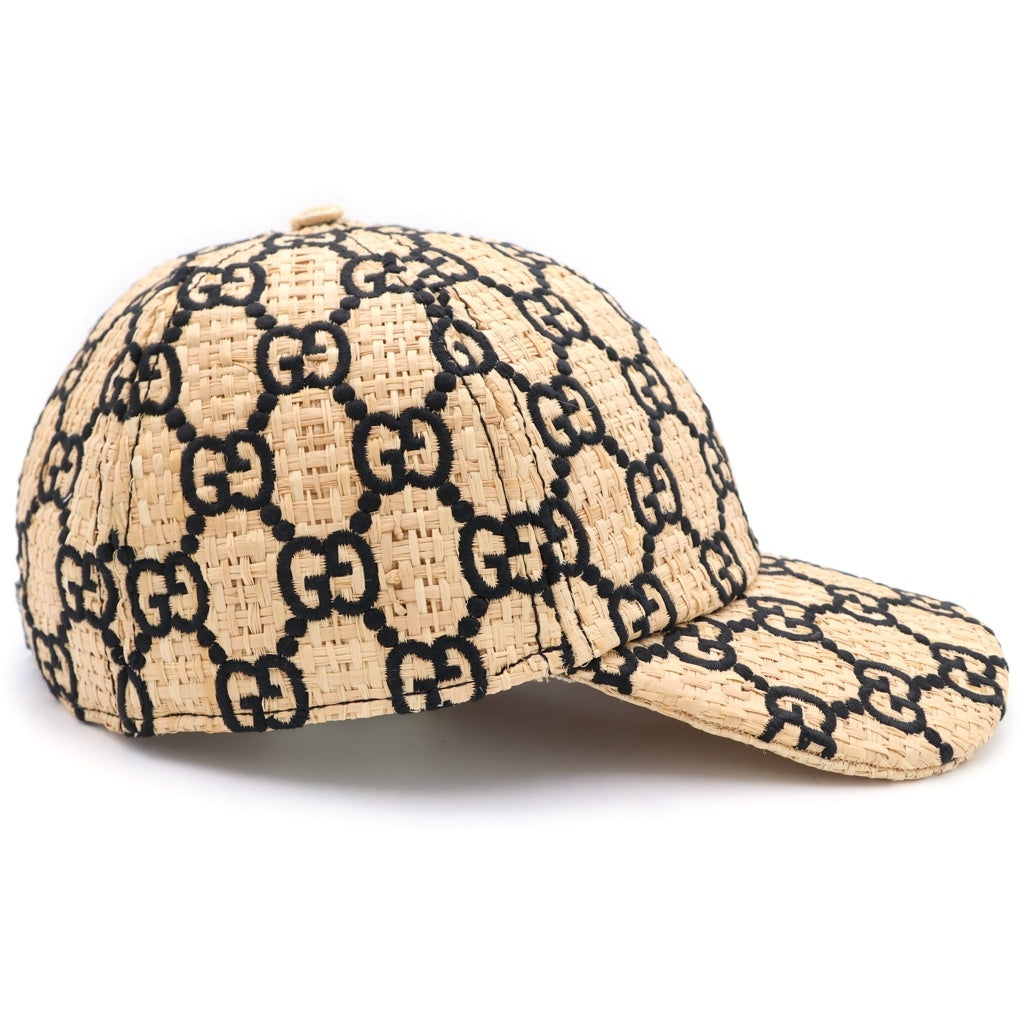 GUCCI(グッチ) GG ラフィア ベースボールキャップ ストローキャップ 帽子 アイボリー/ブラック 577900 レディース