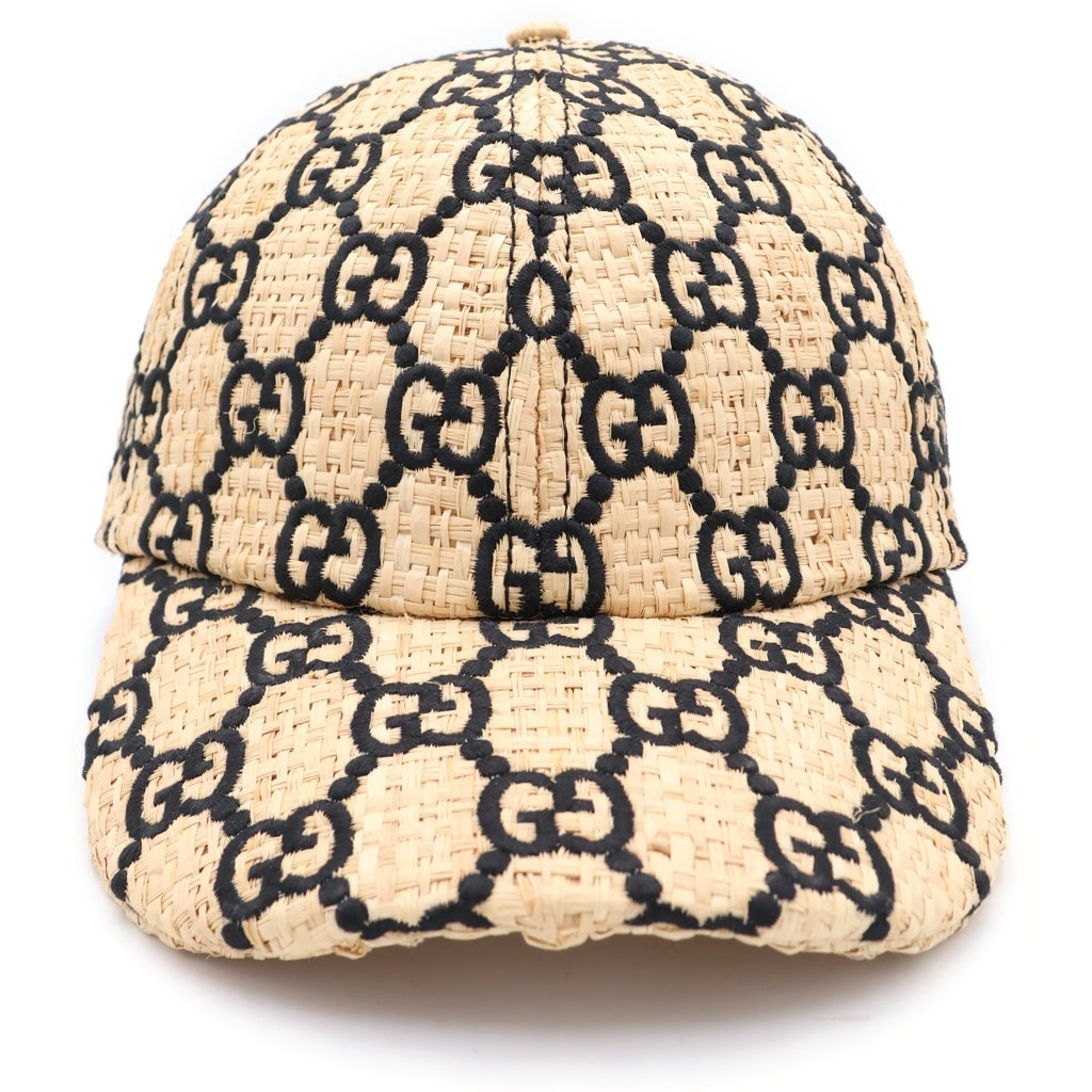 GUCCI(グッチ) GG ラフィア ベースボールキャップ ストローキャップ 帽子 アイボリー/ブラック 577900 レディース