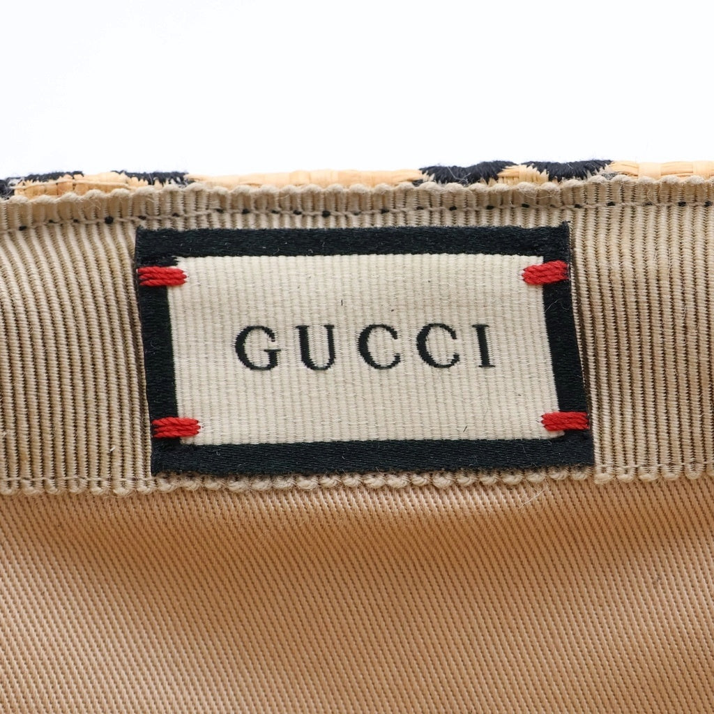 GUCCI(グッチ) GG ラフィア ベースボールキャップ ストローキャップ 帽子 アイボリー/ブラック 577900 レディース