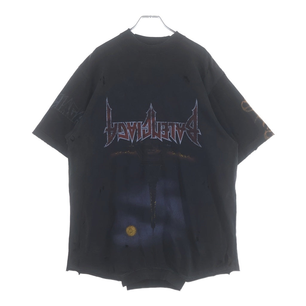 BALENCIAGA(バレンシアガ) 23SS Paris Moon Upside Down パリス ムーン アップサイド ダウン デストロイ加工 オーバーサイズ フロントロゴプリント クルーネック半袖Tシャツ 698811 T0VT3