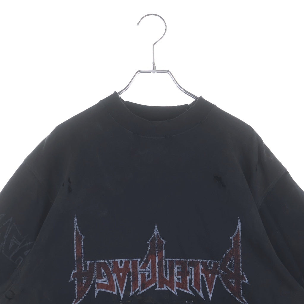 BALENCIAGA(バレンシアガ) 23SS Paris Moon Upside Down パリス ムーン アップサイド ダウン デストロイ加工 オーバーサイズ フロントロゴプリント クルーネック半袖Tシャツ 698811 T0VT3