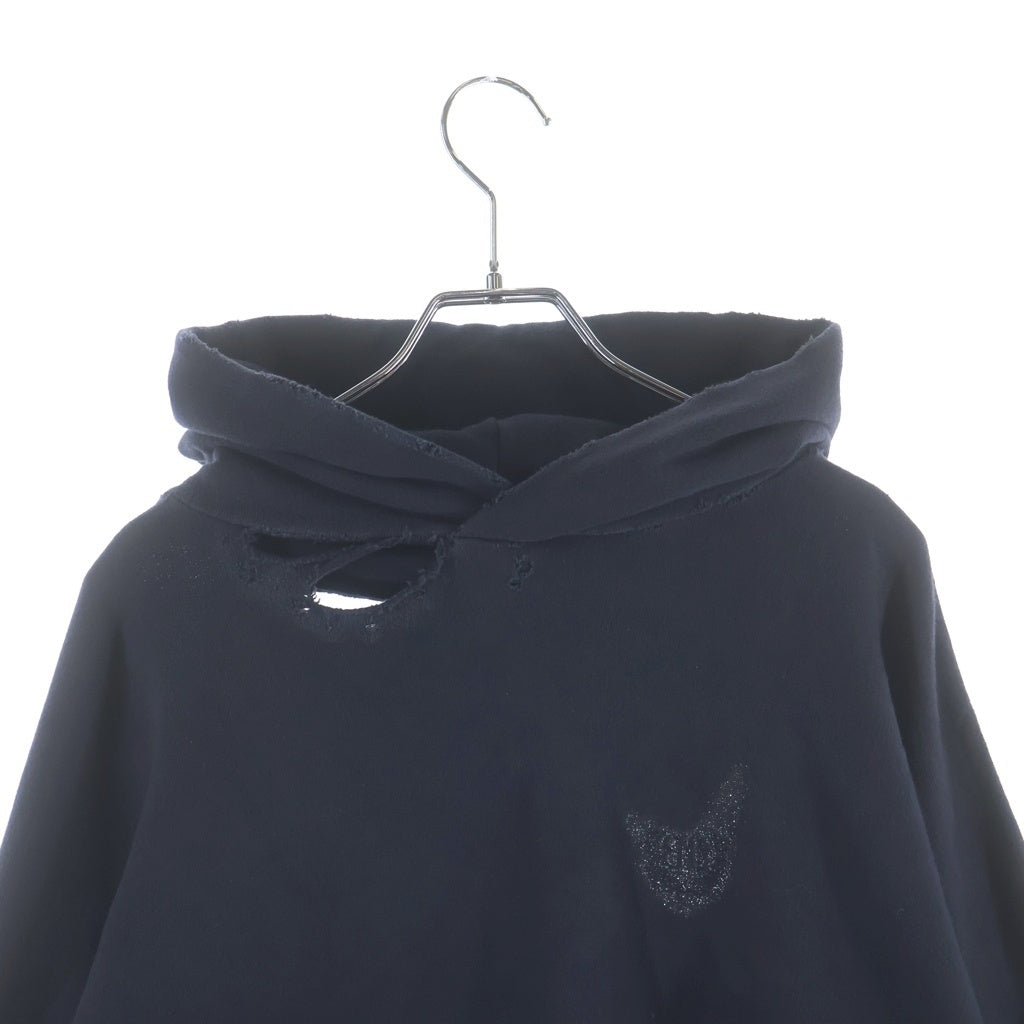 BALENCIAGA(バレンシアガ) 24AW Nail Polish Cropped Hoodie ネイルポリッシュ クロップド ダメージ加工 プルオーバーパーカー フーディ ネイビー 783397 TSV4