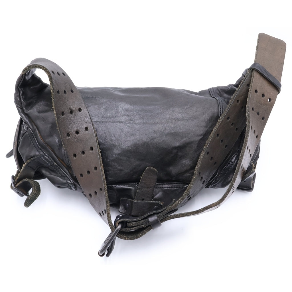 BACK LASH(バックラッシュ) DOUBLE SHOULDER GARMENT-DYED 3PIN-BELT SHOULDER BAG ダブルショルダー ガーメント 3ピン ベルト ショルダーバッグ レザー ブラック