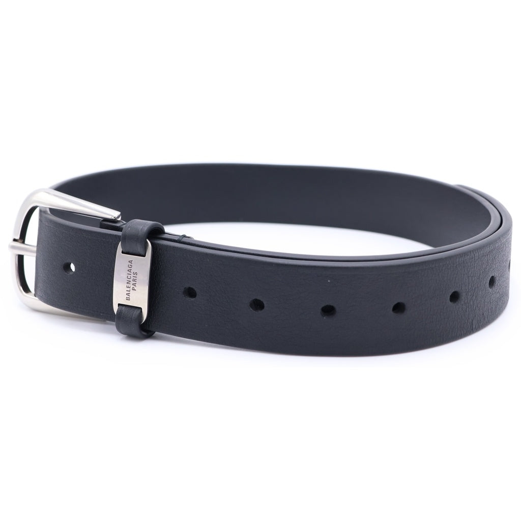 BALENCIAGA(バレンシアガ) 24AW SUIT BELT スーツベルト カーフスキン アンティーク調 レザー ベルト ロゴプレートバックル ブラック/シルバー 806067-2ABB5-1000