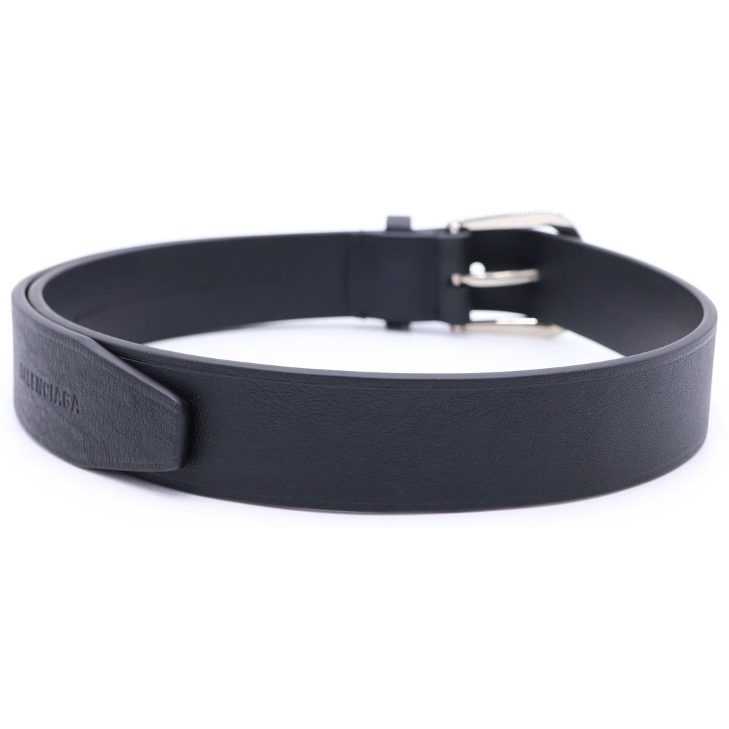 BALENCIAGA(バレンシアガ) 24AW SUIT BELT スーツベルト カーフスキン アンティーク調 レザー ベルト ロゴプレートバックル ブラック/シルバー 806067-2ABB5-1000