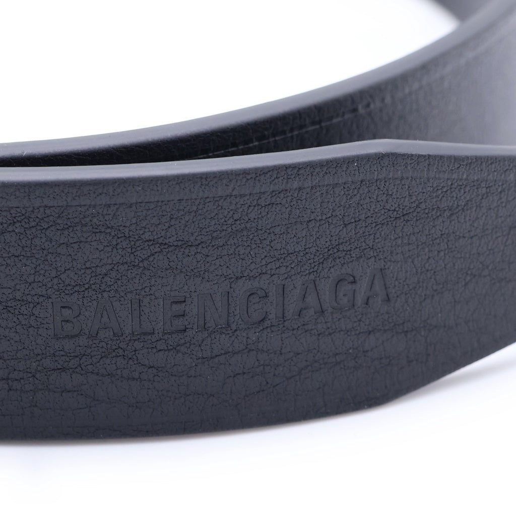 BALENCIAGA(バレンシアガ) 24AW SUIT BELT スーツベルト カーフスキン アンティーク調 レザー ベルト ロゴプレートバックル ブラック/シルバー 806067-2ABB5-1000