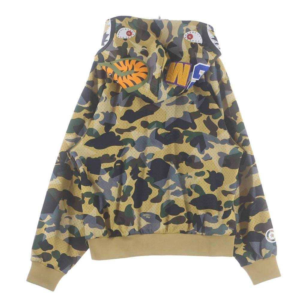 A BATHING APE(アベイシングエイプ) STA OVER PRINT 1ST CAMO MESH SHARK CROPPED FIT FULL ZIP HOODIE スタッズ メッシュフルジップフーディー イエロー 001ZPM301301OM