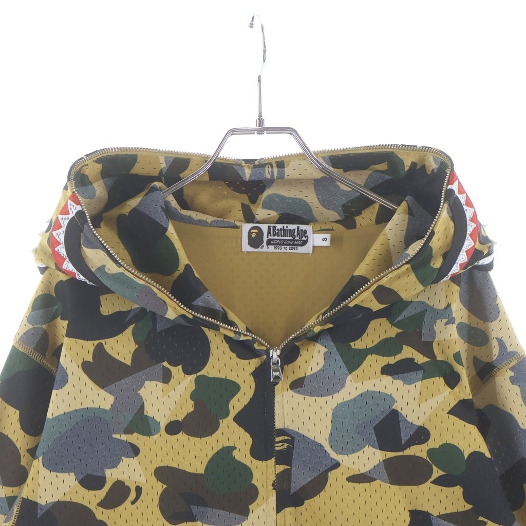 A BATHING APE(アベイシングエイプ) STA OVER PRINT 1ST CAMO MESH SHARK CROPPED FIT FULL ZIP HOODIE スタッズ メッシュフルジップフーディー イエロー 001ZPM301301OM