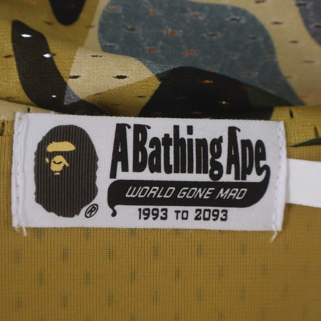 A BATHING APE(アベイシングエイプ) STA OVER PRINT 1ST CAMO MESH SHARK CROPPED FIT FULL ZIP HOODIE スタッズ メッシュフルジップフーディー イエロー 001ZPM301301OM