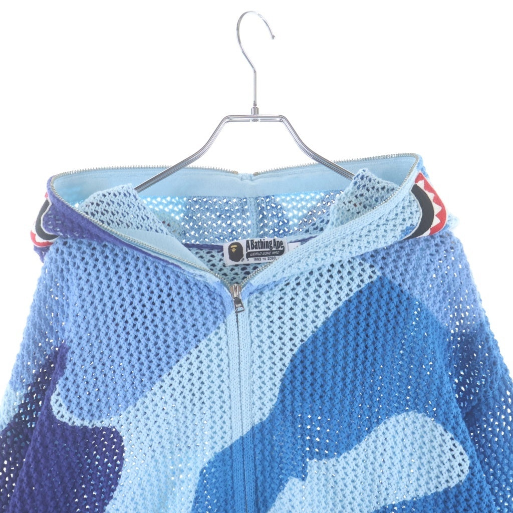 A BATHING APE(アベイシングエイプ) ABC CAMO クロシェ シャーク ワッフル フルジップフーディー ブルー 001ZPM301311M