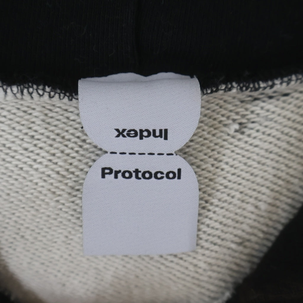 Protocol Index(プロトコル インデックス) 切替フロントプリントダメージ加工ジップアップフーディー グレー/ブラウン